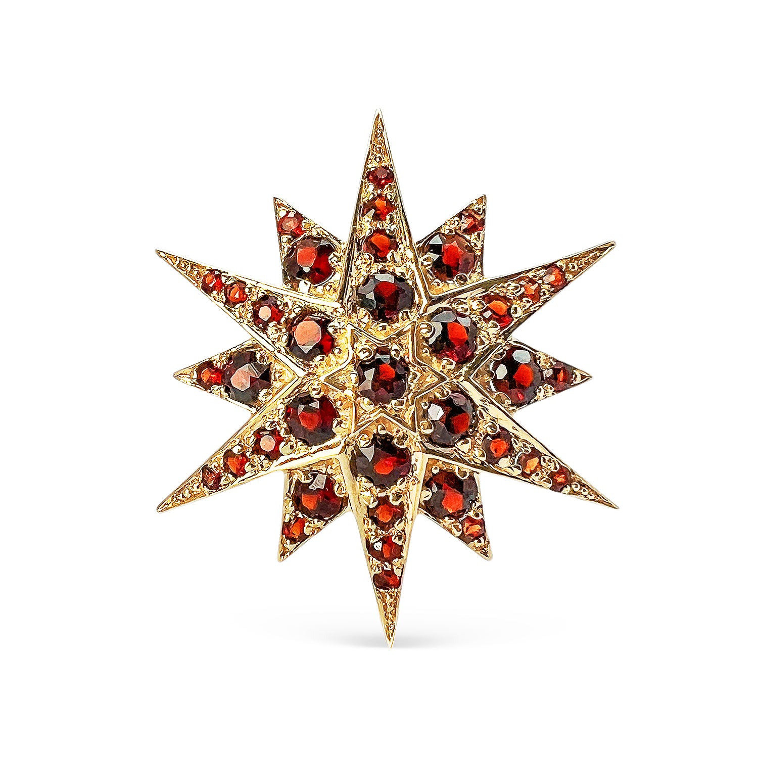 Mix and match stud earrings, upcycled from antique Victorian brooches - recycled gold and gemstones, sustainable and unique, yellow gold and ruby starburst
