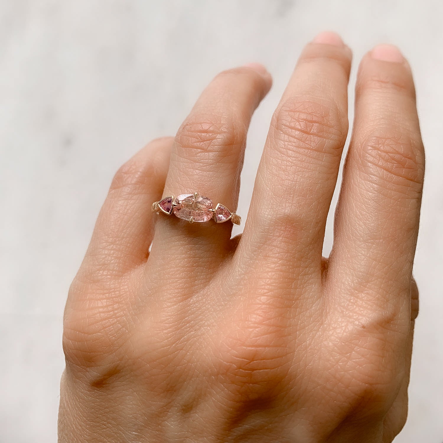 Fancy Pink Sapphire Trilogy Ring