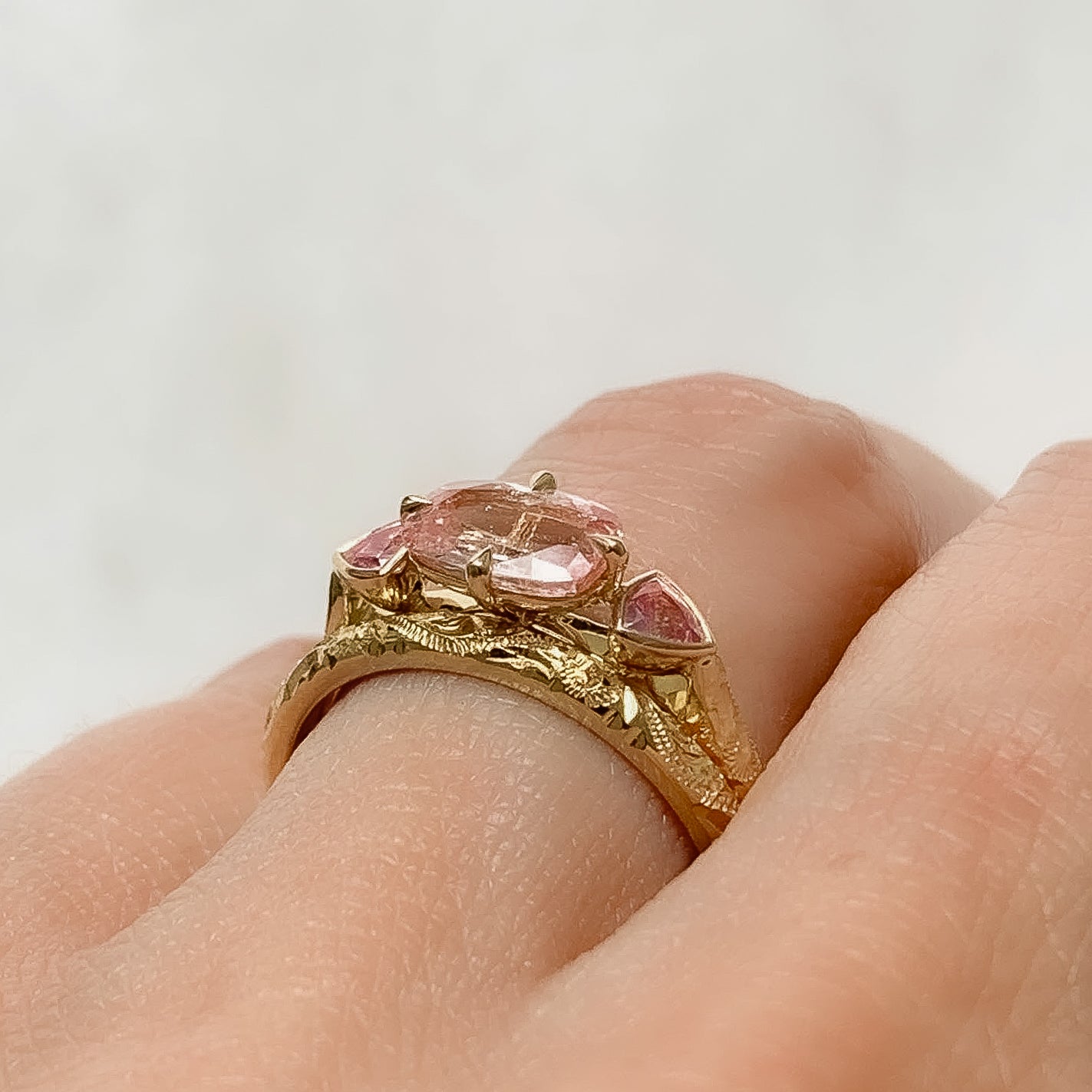 Fancy Pink Sapphire Trilogy Ring
