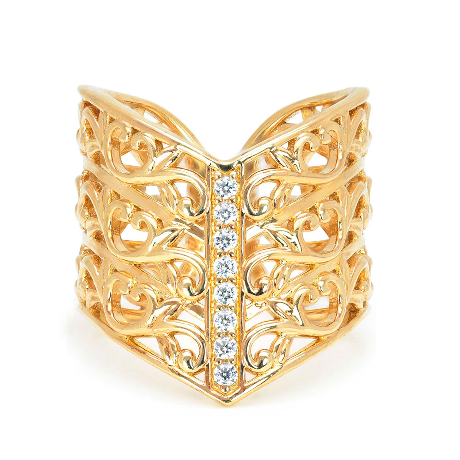 Artisan Filigree Gold & Diamonds Wishbone Jacket Ring
