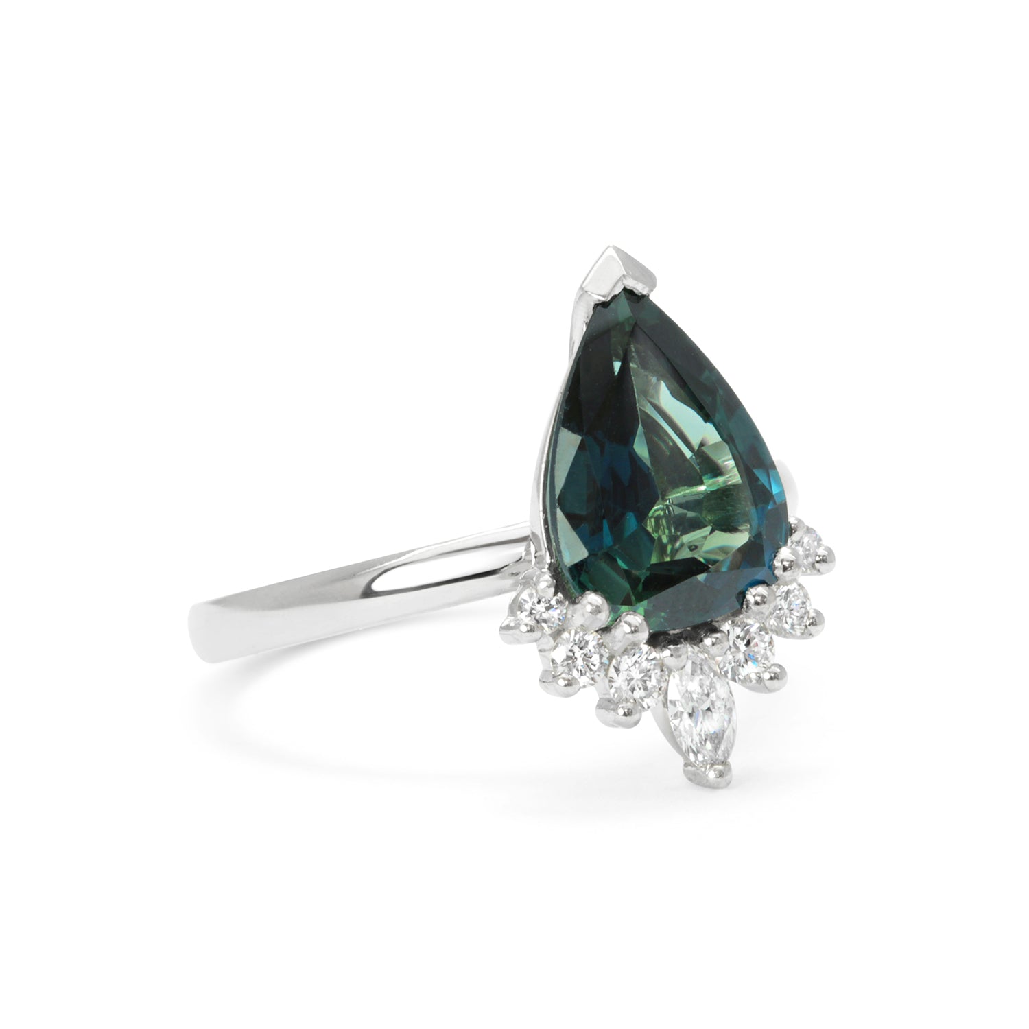 Bespoke Dan Ethical Sapphire and Diamond Half Halo engagement ring in recycled platinum