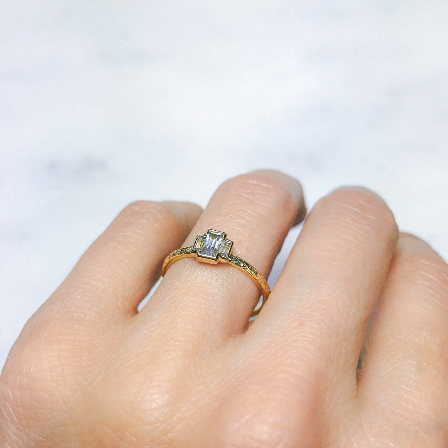 Hera Baguette Grey Sapphire Trilogy Ring