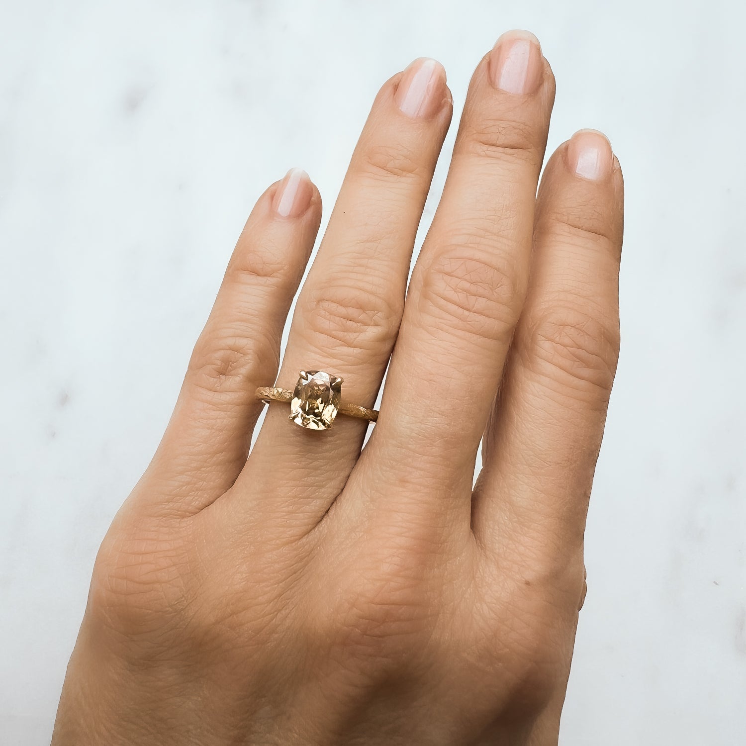 Athena Fancy Cushion Cut Gold Zircon Ring