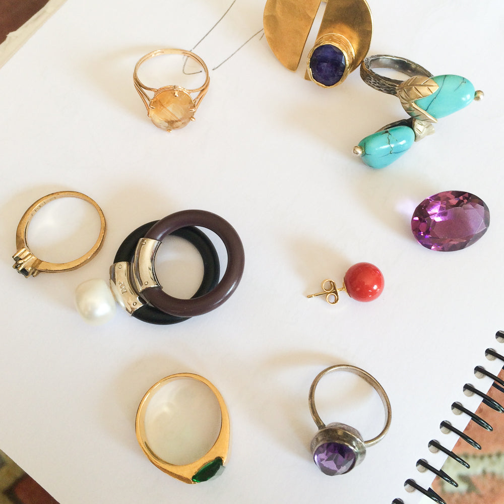 Behind the scenes; old gemstones and beads are gathered for upcycling