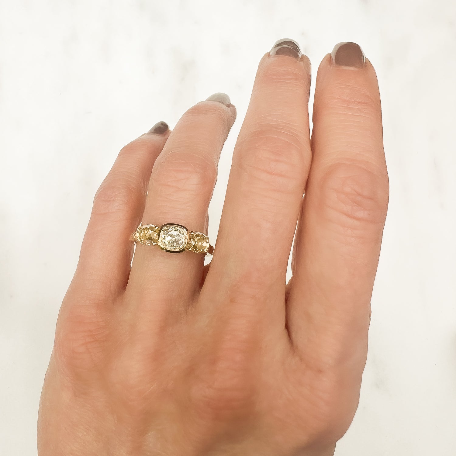 Fancy Hera Old-Cut Diamond Trilogy Ring