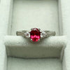 Bespoke Hannah ethical engagement ring, cast in recycled platinum and set with a 0.55ct oval cut Malawi ruby and traceable Canadian diamonds, lifestyle 2