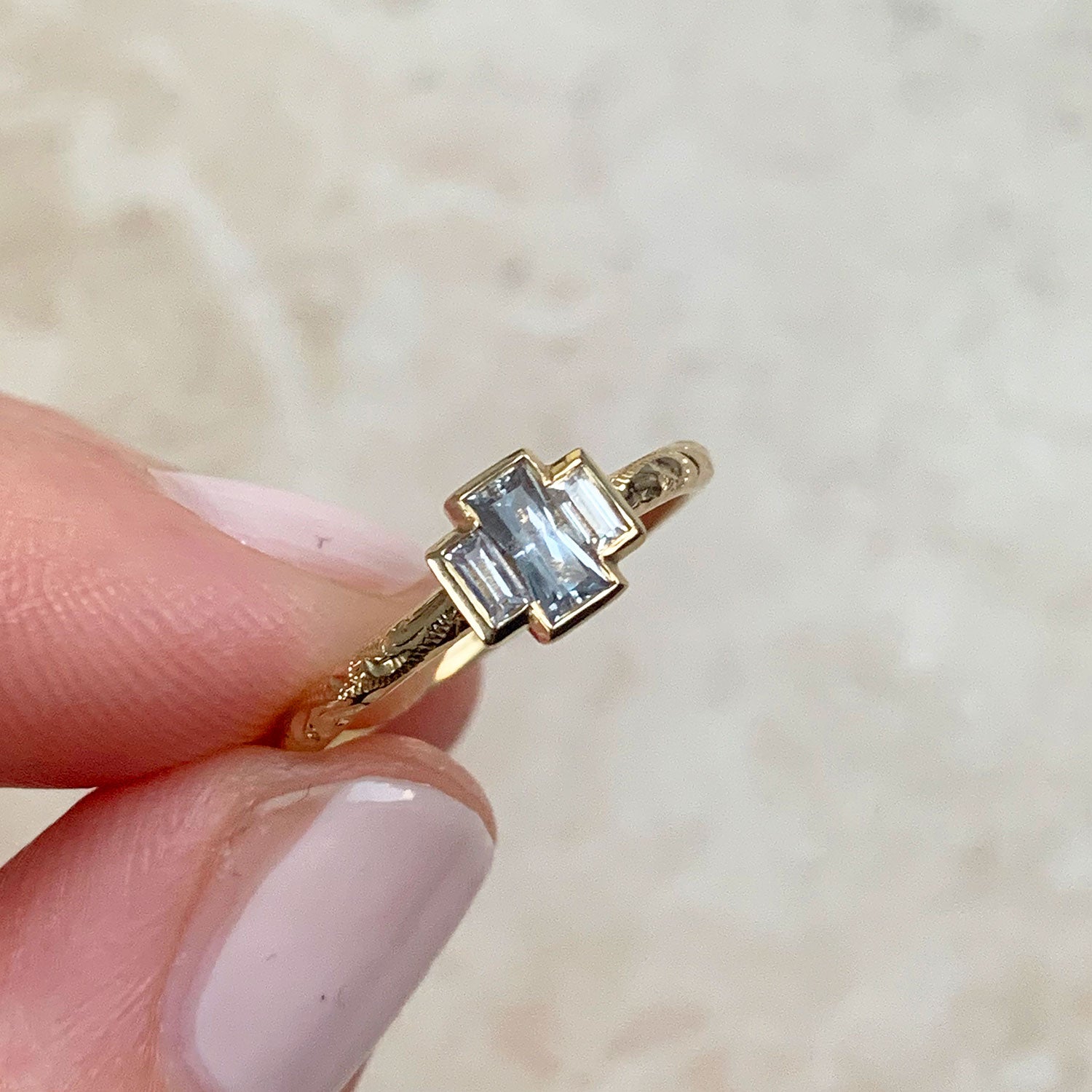 Hera Baguette Grey Sapphire Trilogy Ring