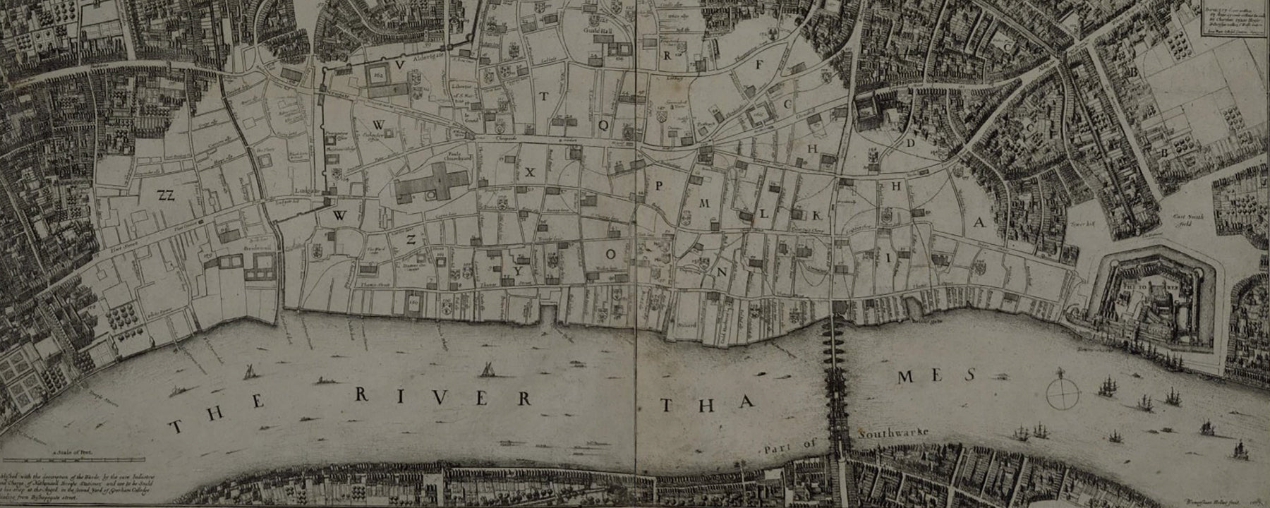 A faded old monochrome map of the City of London