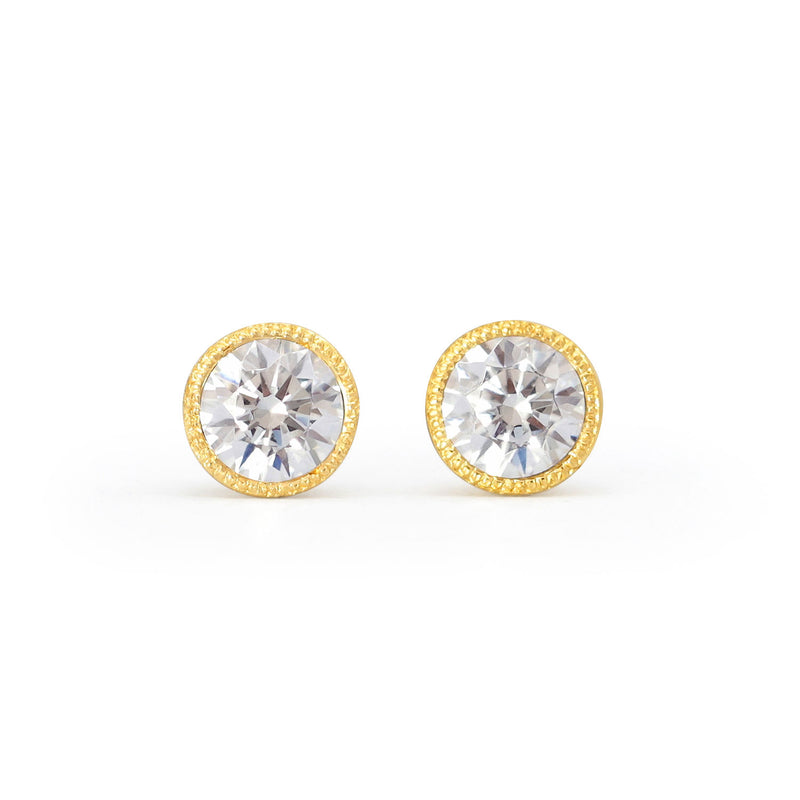 Lebrusan Studio rub-over stud earrings with milgrain beading - 18ct yellow Fairtrade Gold and 0.5ct of recycled diamonds
