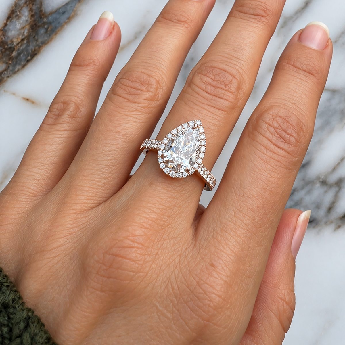 Bespoke Tarik Pear-Cut Diamond Halo Engagement Ring