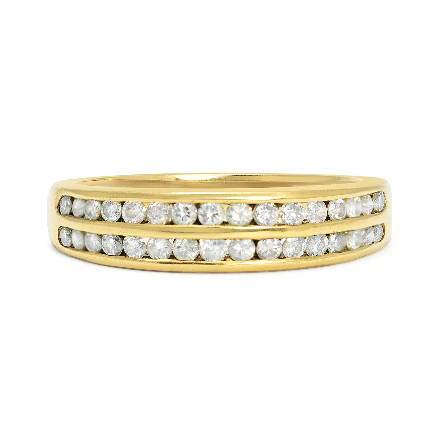 Reclaimed Vintage commitment ring with two antique Victorian half diamond eternity rings