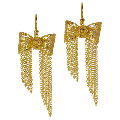 Filigree Bow Drop Earrings in Yellow Gold - Arabel Lebrusan