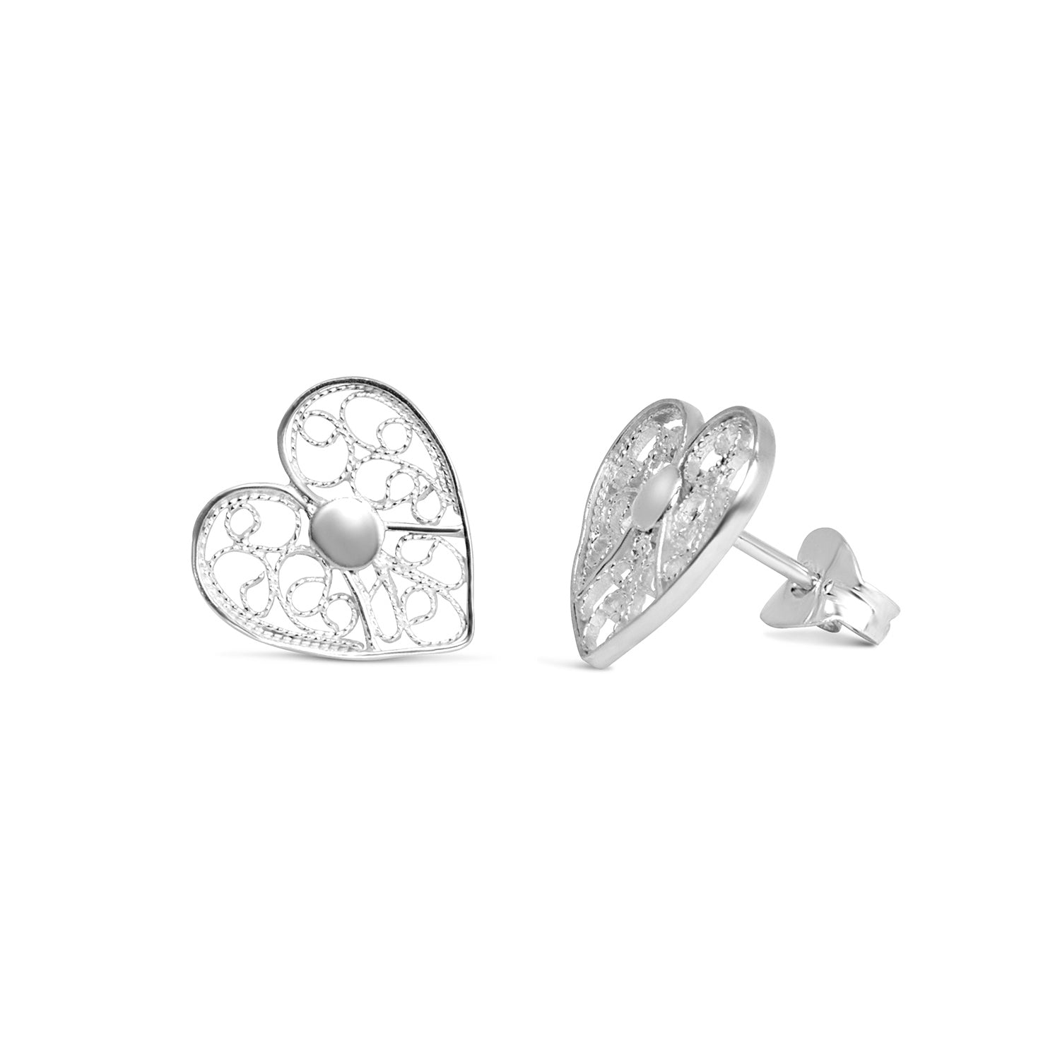 Heart Stud Earrings. Silver
