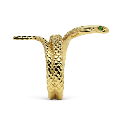 Bespoke Cobra Ring - hand-engraved 9ct recycled gold and ethical green garnets 2