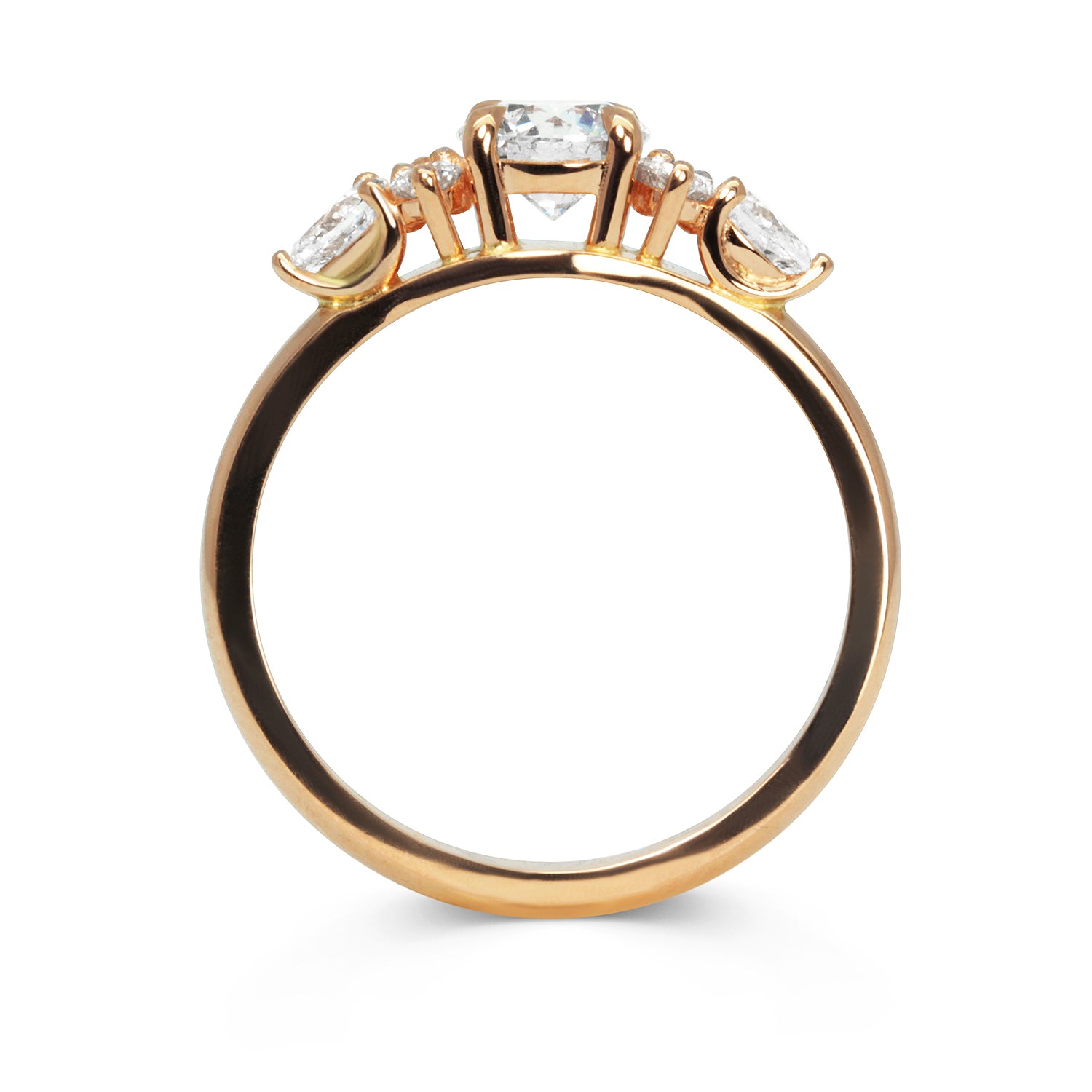 Bespoke James engagement ring, artisanal Ocean Diamonds, conflict-free Canadian diamonds and 18ct rose Fairmined Ecological Gold front