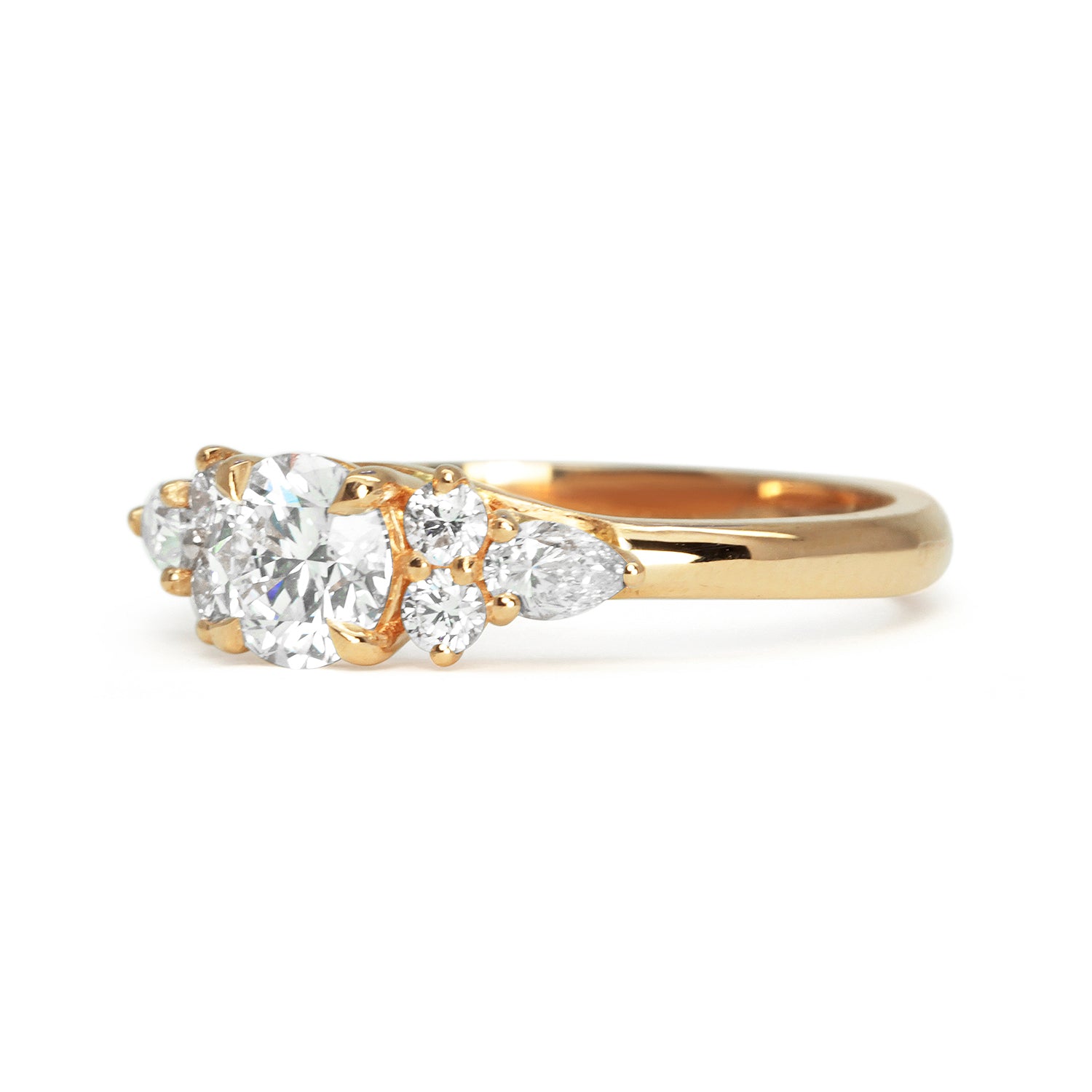 Bespoke James engagement ring, artisanal Ocean Diamonds, conflict-free Canadian diamonds and 18ct rose Fairmined Ecological Gold side