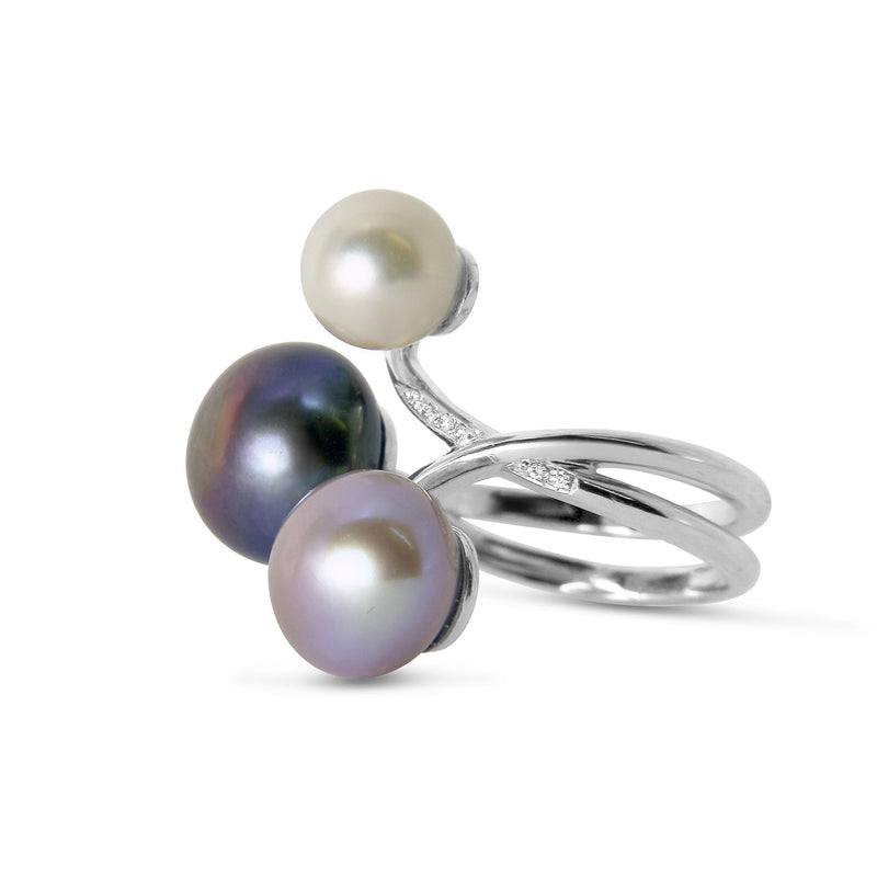 Bespoke Marie cocktail ring - freshwater pearls, diamonds and 18ct recycled white gold