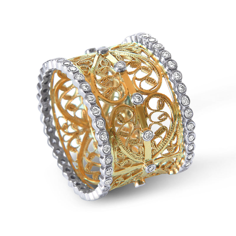 Bespoke engagement/wedding ring - recycled gold, conflict-free diamonds and filigree