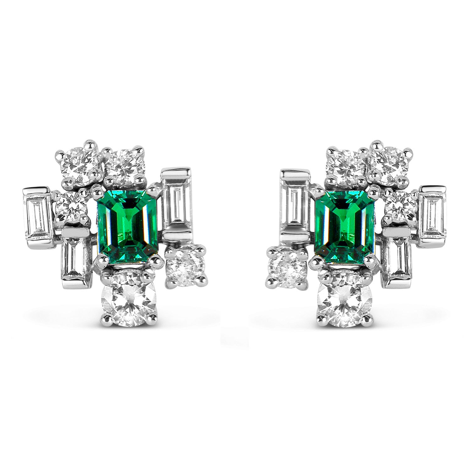 Bespoke Corene Art Deco earrings - recycled diamonds, recycled emeralds and recycled white gold