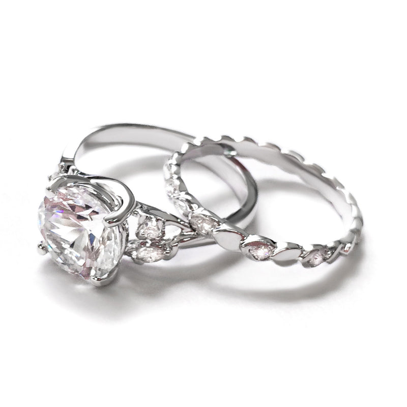Bespoke Paul engagement and wedding ring set - ethical white gold, conflict-free diamonds and a white sapphire