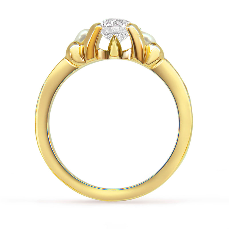 Bespoke Simon engagement ring - 18ct yellow gold, diamonds and pearls