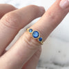 Bespoke ethical sapphire trilogy engagement ring, 18ct recycled yellow gold and traceable Sri Lankan sapphires lifestyle 2