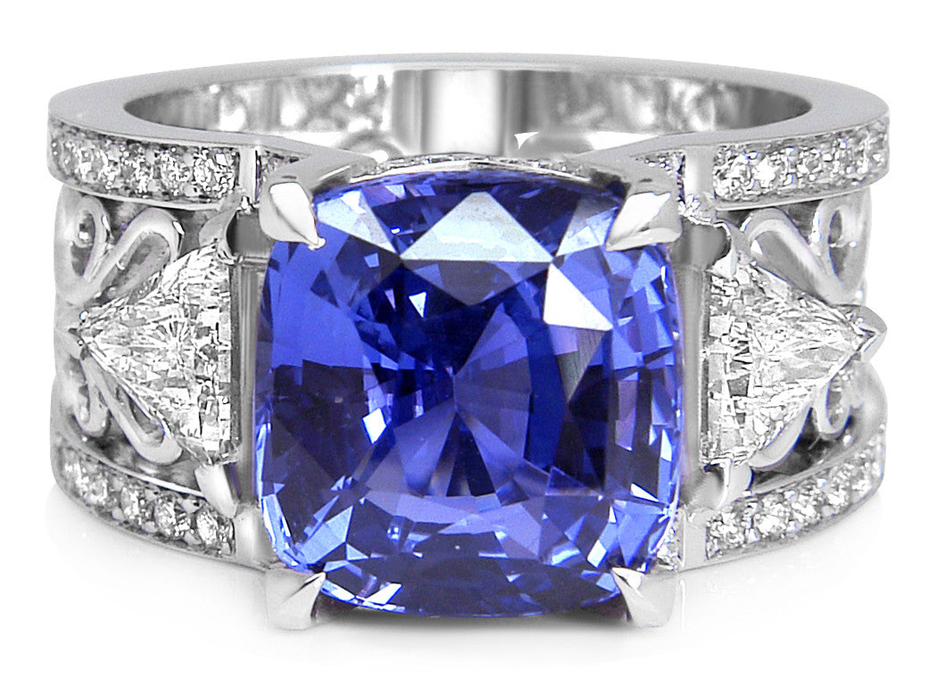 Bespoke Damir engagement ring - 100% recycled platinum, 7ct sapphire, conflict-free diamonds and filigree 4