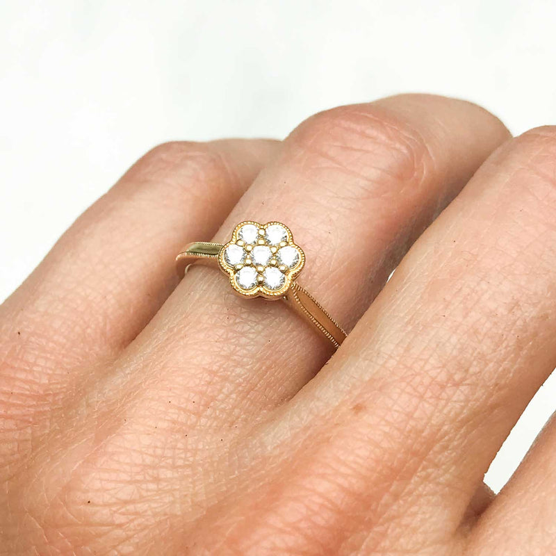Daisy Ethical Diamond Cluster Engagement Ring with traceable and conflict-free Canadian diamonds and 100% recycled yellow gold