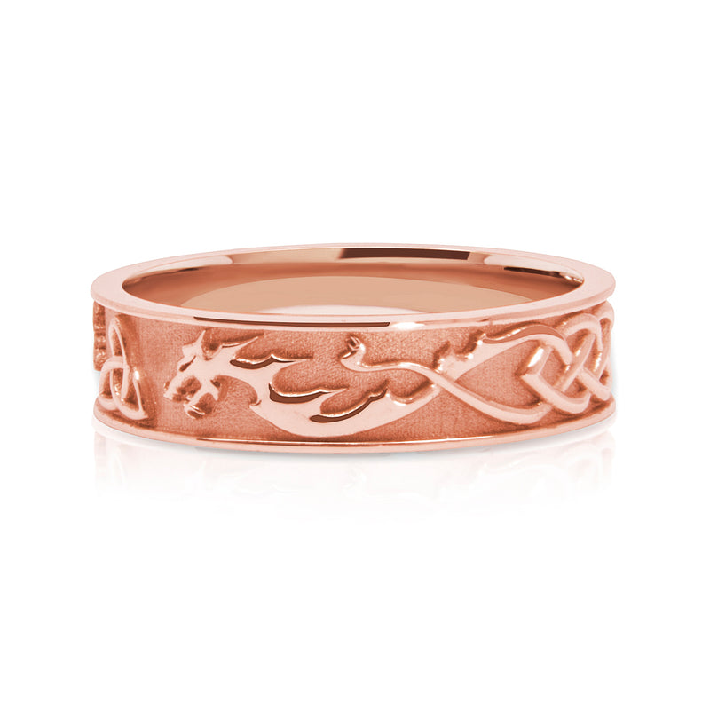Bespoke Wedding Ring - Fairtrade rose gold with lion, dragon and Celtic Trinity Knot engraving