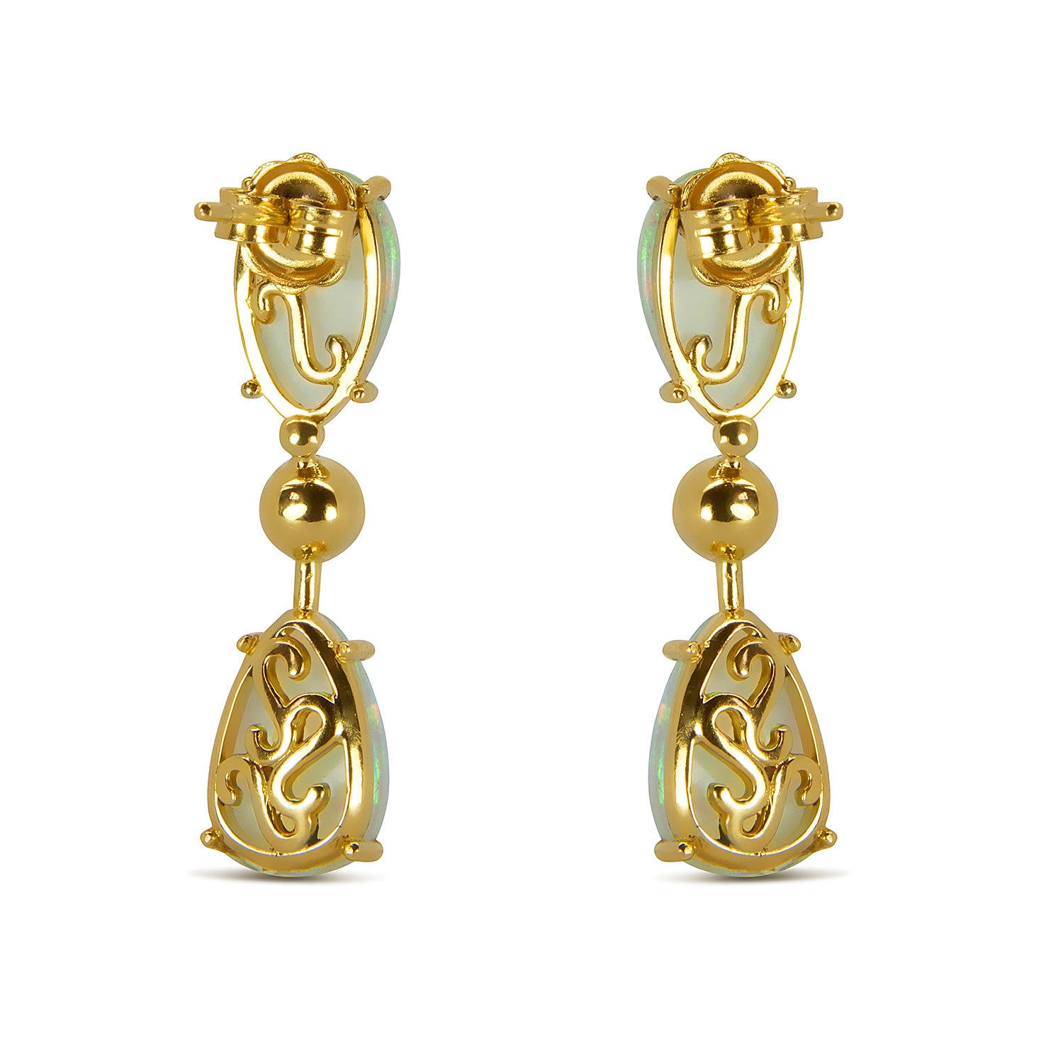 Bespoke Estelle drop earrings - Fairmined Ecological Gold, fair-traded opals and emeralds 2