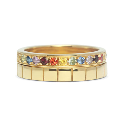 Freedom Ethical Gold Wedding Ring, 18ct recycled yellow gold, traceable and conflict-free Sri Lankan sapphires, two bands