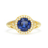 Bespoke Raiyah engagement ring, 18ct yellow Fairtrade gold, upcycled round blue sapphire and upcycled diamonds 2
