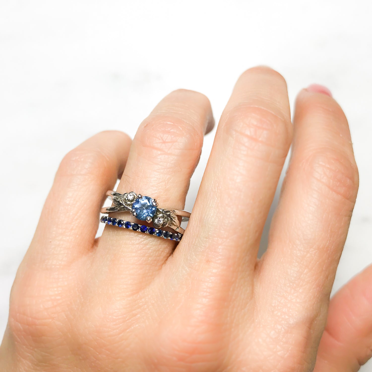 Foliage Blue Sapphire Gold Engagement Ring