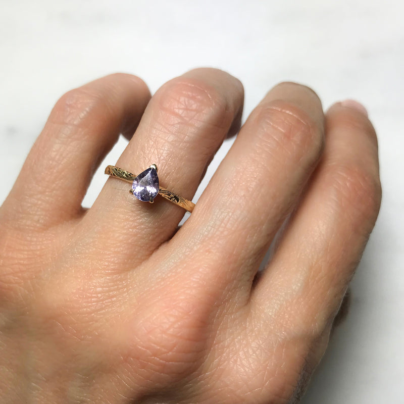 Fancy Athena Mauve Sapphire Engagement, Recycled Yellow Gold