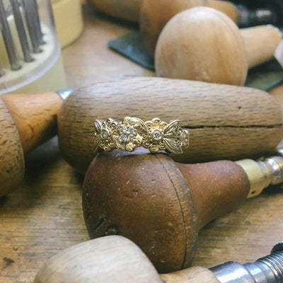 Bespoke Lace Engagement Ring, Recycled Yellow Gold and Ethical Diamonds 3