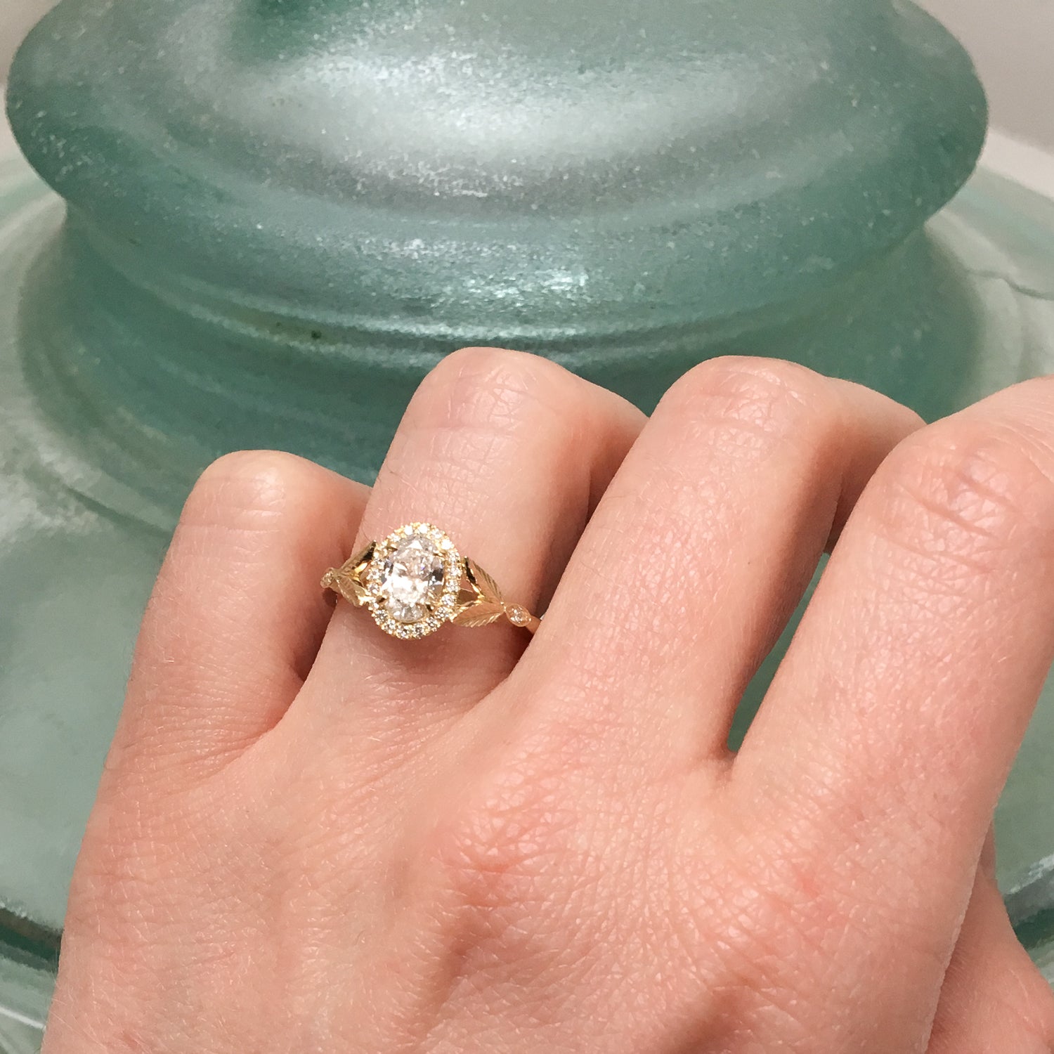 Bespoke Nature-Inspired Engagement Ring, Fairtrade yellow gold and a Canada Mark oval diamond 6