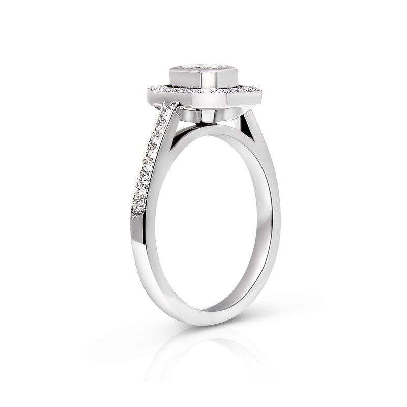 Bespoke Jorge Art Deco-inspired engagement ring - 100% recycled platinum and emerald-cut conflict-free diamond
