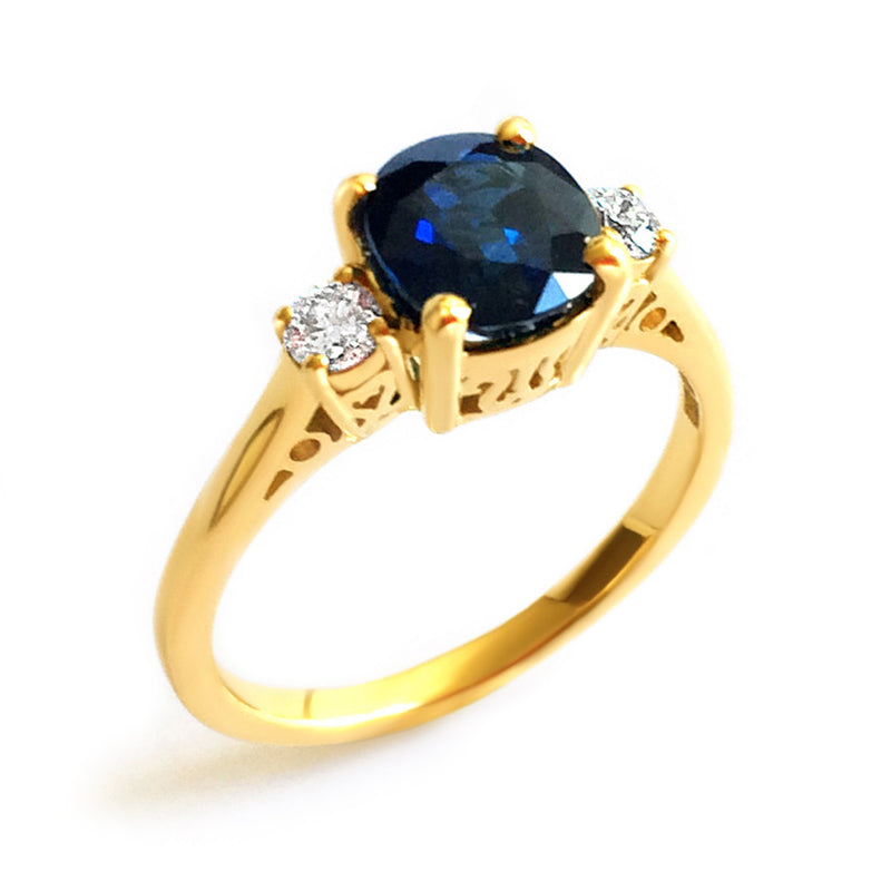Bespoke Mary engagement ring - vintage sapphire, round-cut diamonds and recycled yellow gold