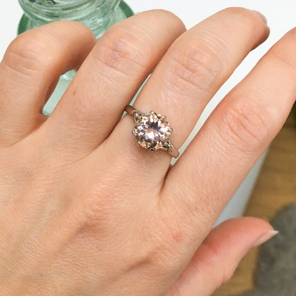 Up-cycled cocktail ring - antique band and new peach tourmaline