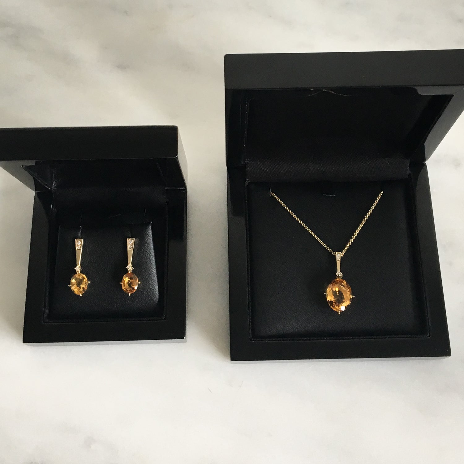 Bespoke Citrine Pendant and Earring set - 18ct yellow gold, ethically-sourced citrine and white diamonds 3