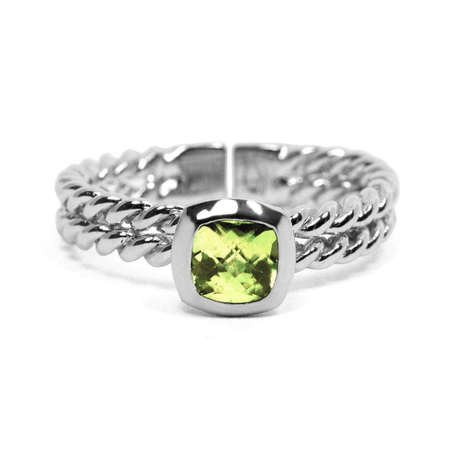Ethical Gemstone Square Silver Stacking Ring - Arabel Lebrusan