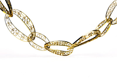 Filigree Links Long Necklace in gold. A Leblas classic - Arabel Lebrusan