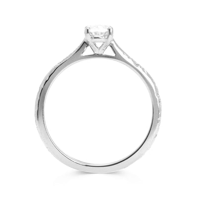 Athena Grande Ethical Diamond Gold Engagement Ring, 18ct recycled white gold and oval-cut conflict-free diamond, shank view