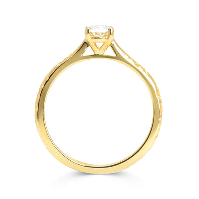 Athena Grande Ethical Diamond Gold Engagement Ring, 18ct recycled yellow gold and oval-cut conflict-free diamond, shank view
