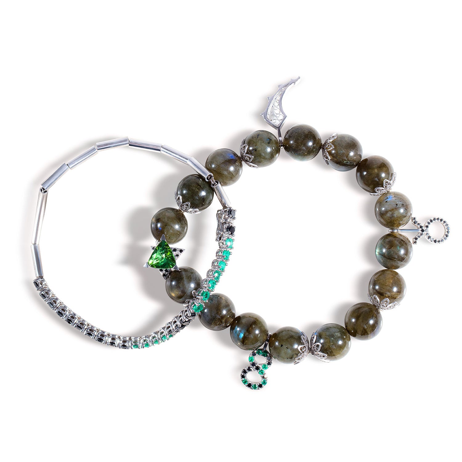 Bespoke Labradorite and Emerald Bracelets