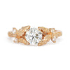 Bespoke rose Fairmined Gold and Canadmark conflict free diamond hand engraved solitaire engagement ring