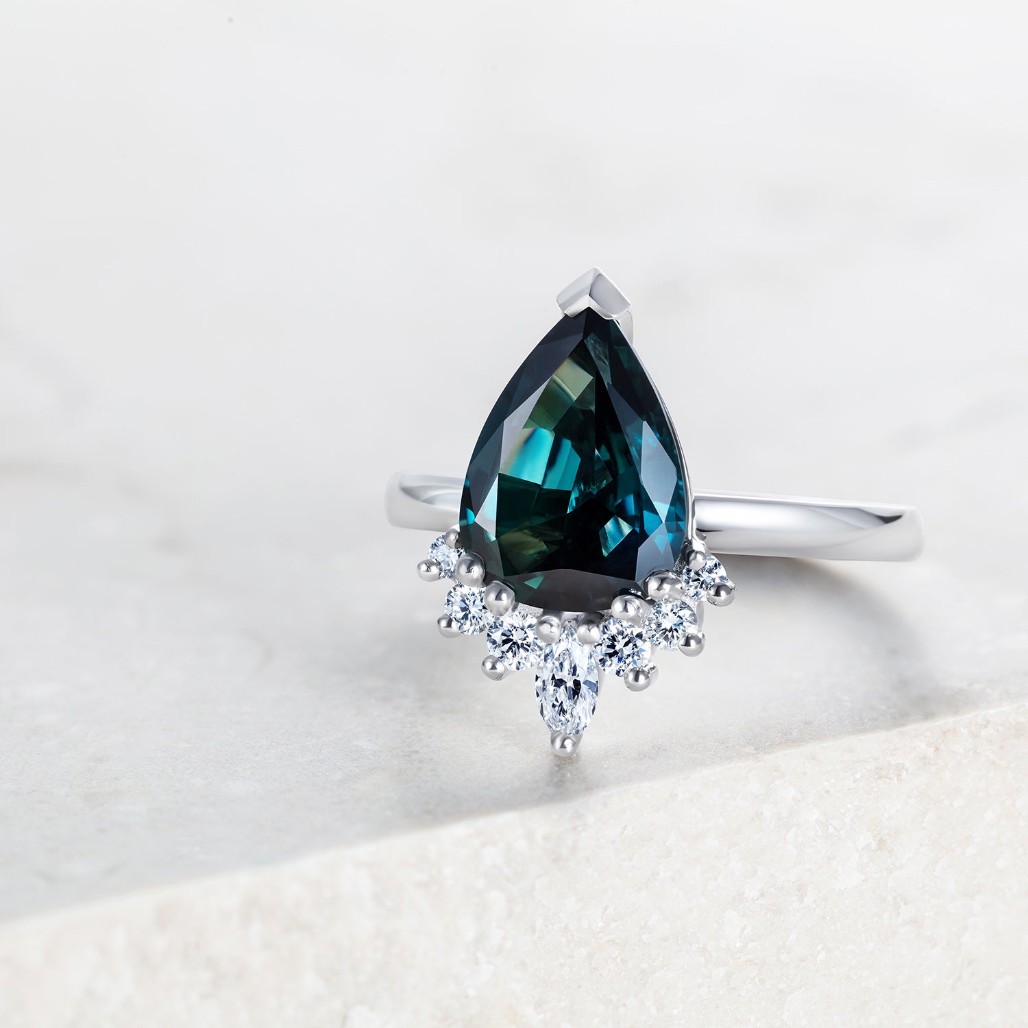 Bespoke Dan Ethical Sapphire and Diamond Half Halo engagement ring in recycled platinum 3