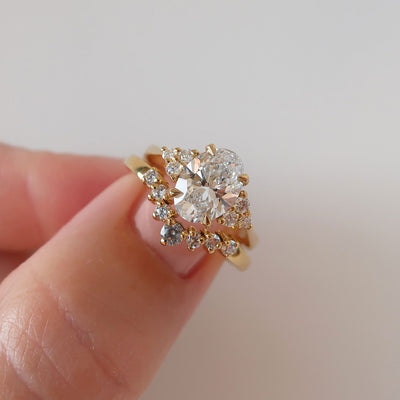 Bespoke George ethical recycled gold and lab-grown diamond cluster engagement ring, lifestyle