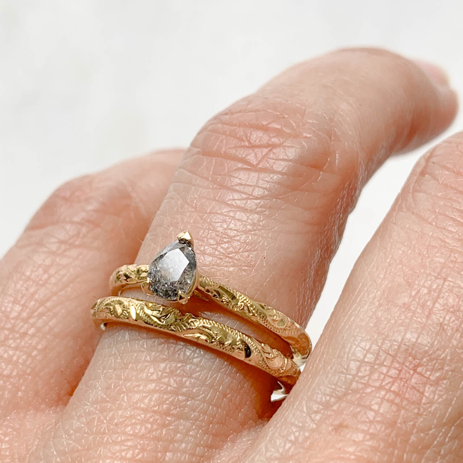 Fancy Athena Pear Cut Salt & Pepper Diamond Engagement Ring