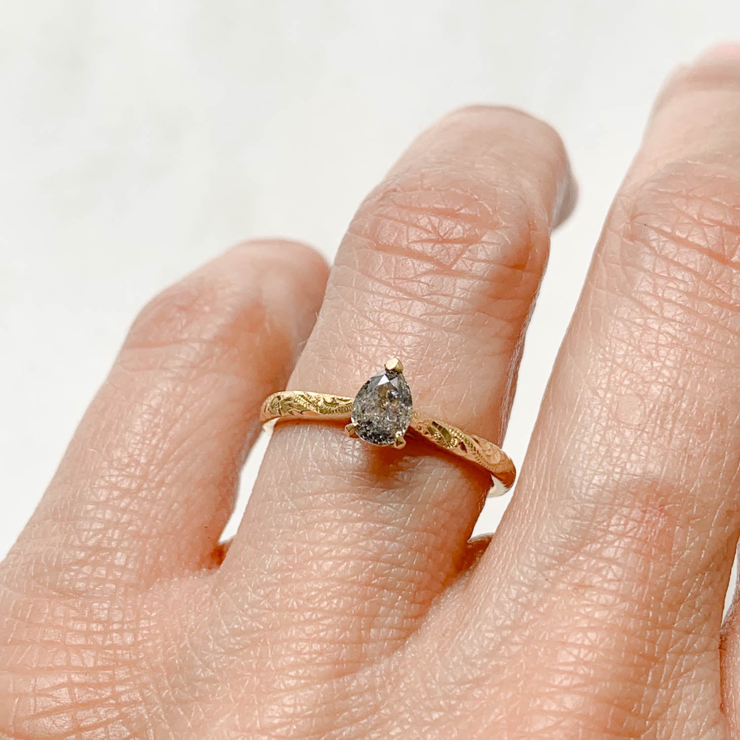 Fancy Athena Pear Cut Salt & Pepper Diamond Engagement Ring